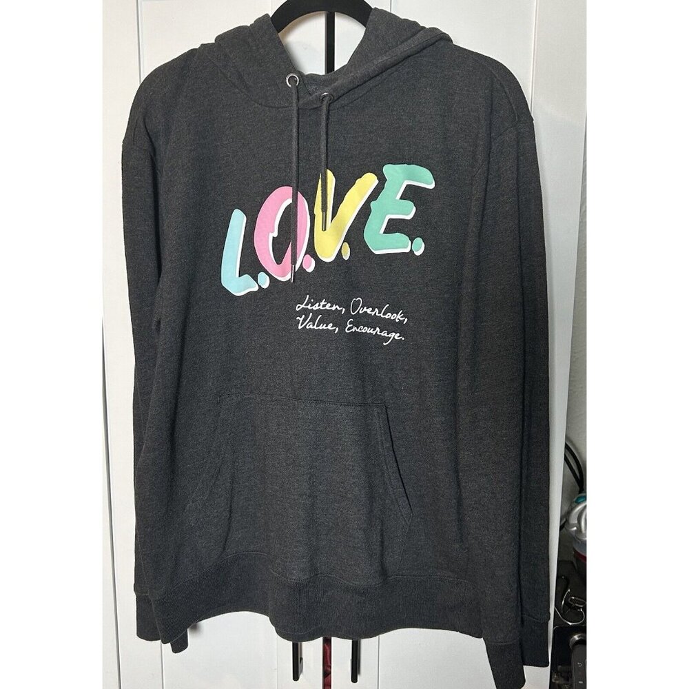 Aeropostale Aero One‎ LOVE Pullover Hoodie Gray Multi Unisex Large Long Sleeve